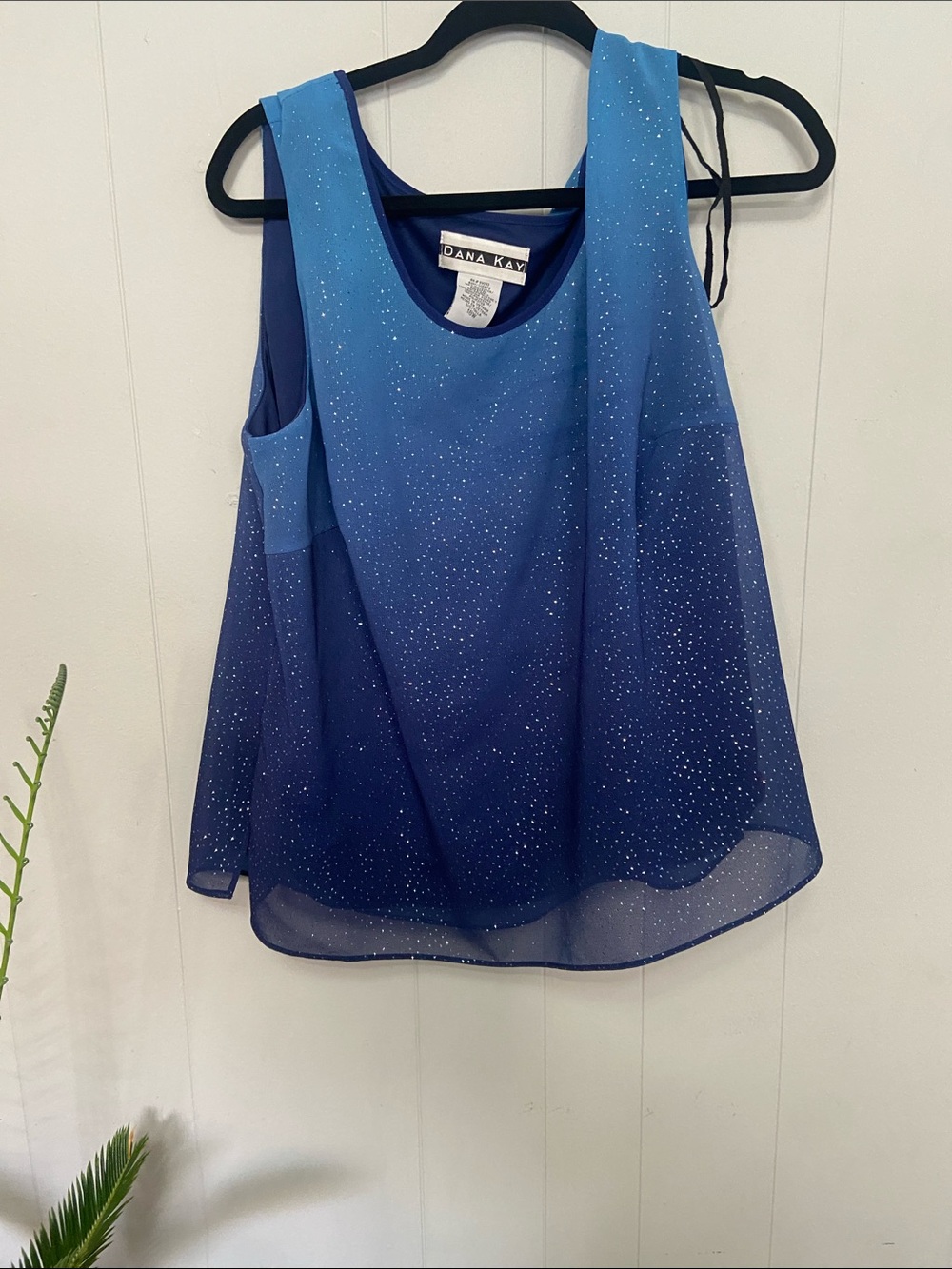 Vintage Dana Kay Blue Ombre Sparkle Sleeveless Camisole. Size 18w
